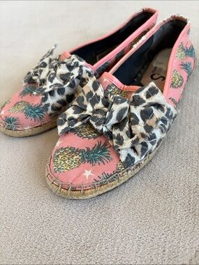 Circus  Pink Pineapple Print Espadrille Flats with Leopard Bow